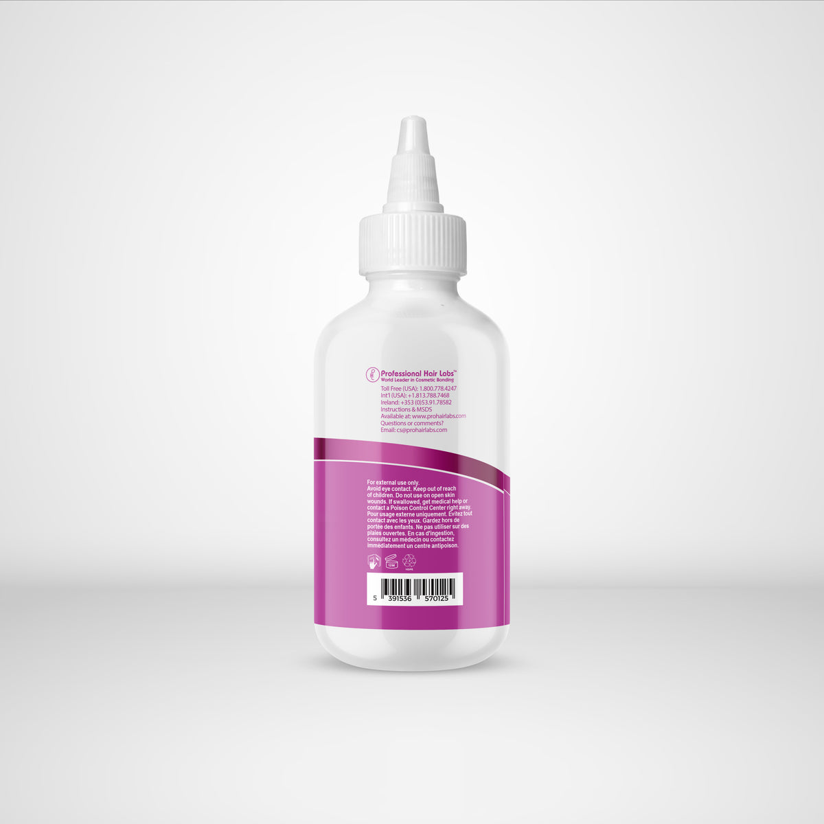Bottle with a purple label on a white background