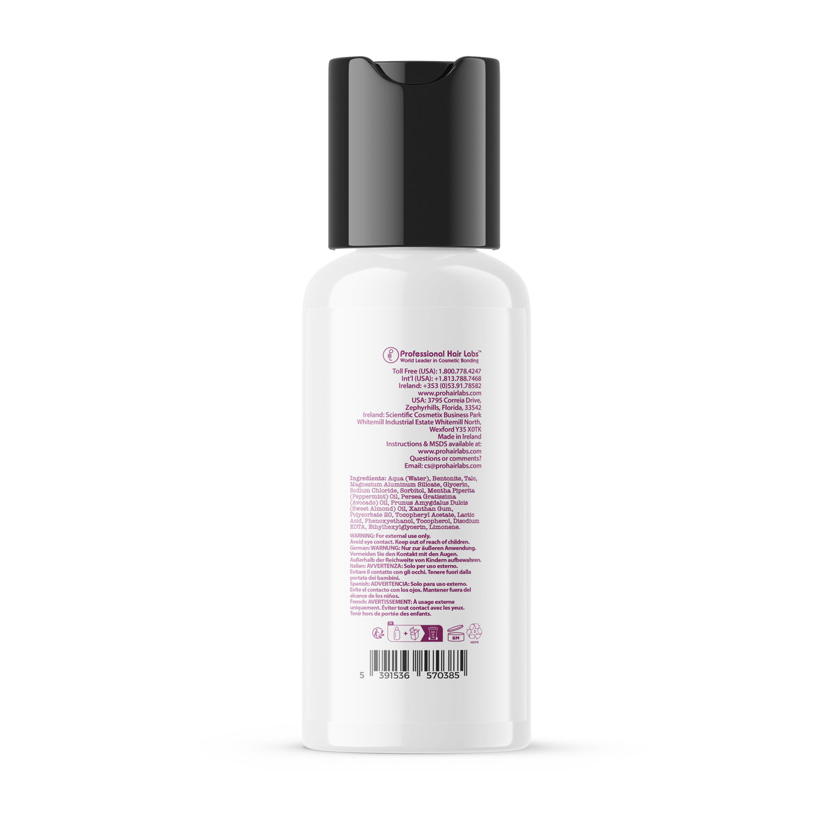 White bottle with black cap on a white background