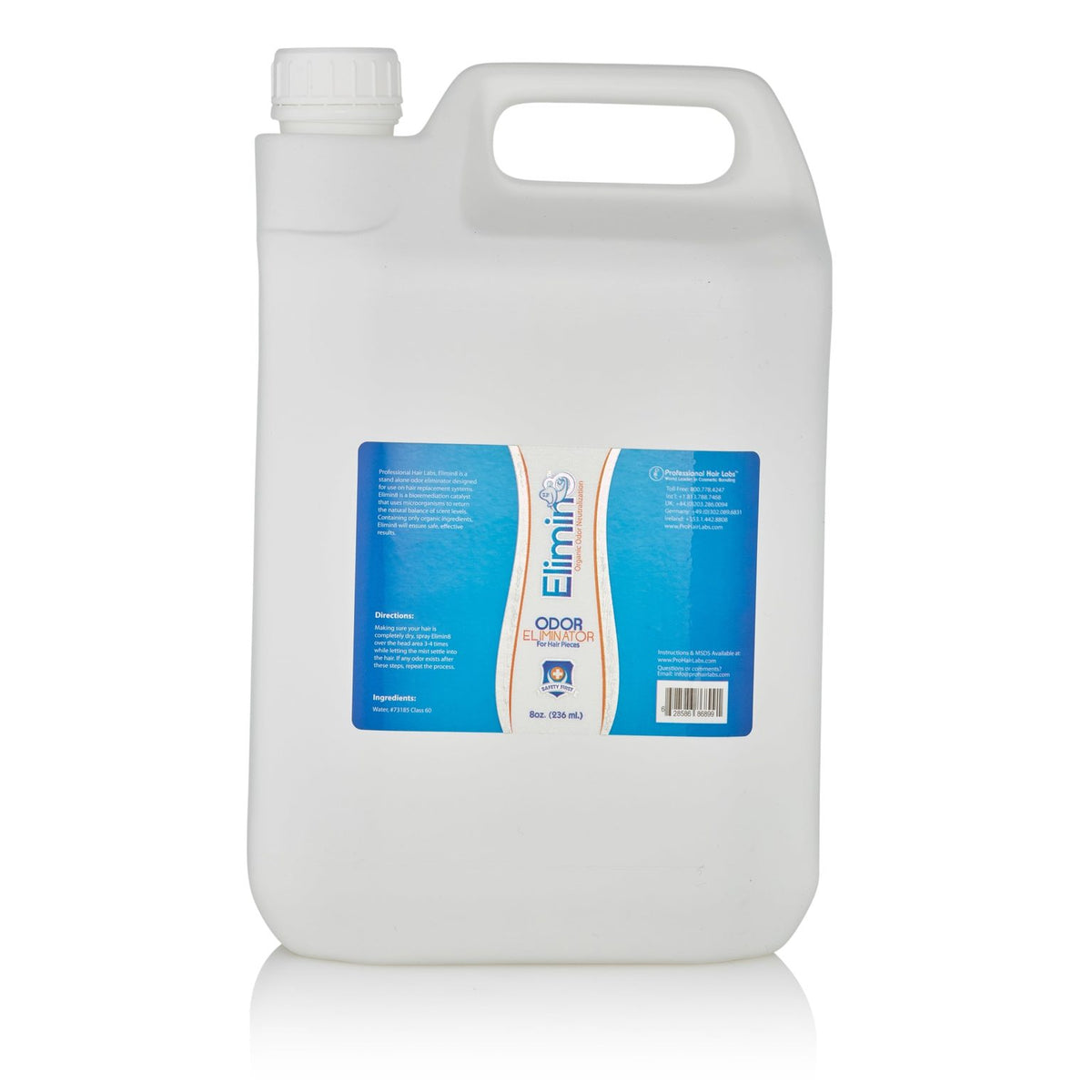 Large white container with a blue label on a white background