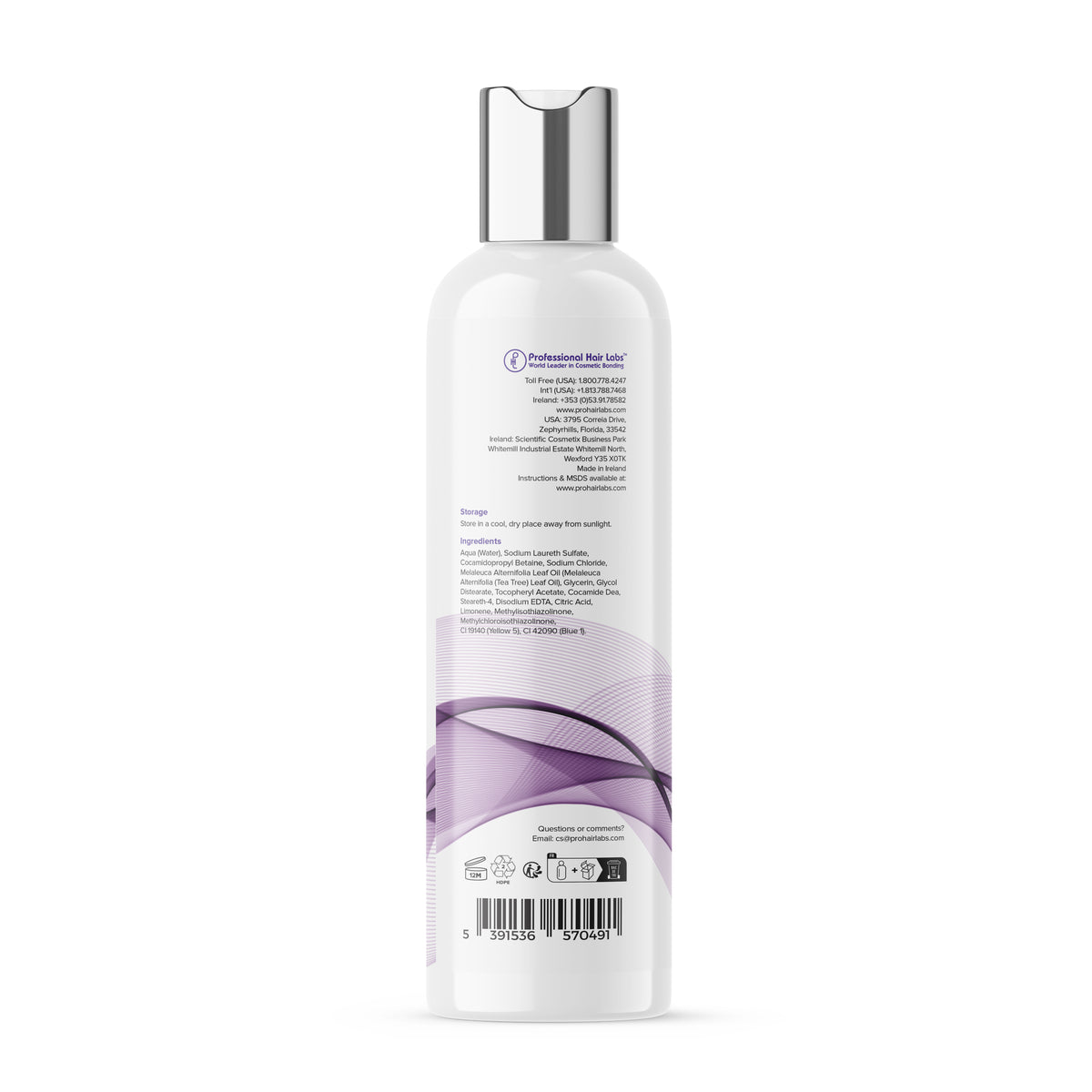Shampoo bottle with a white label on a white background