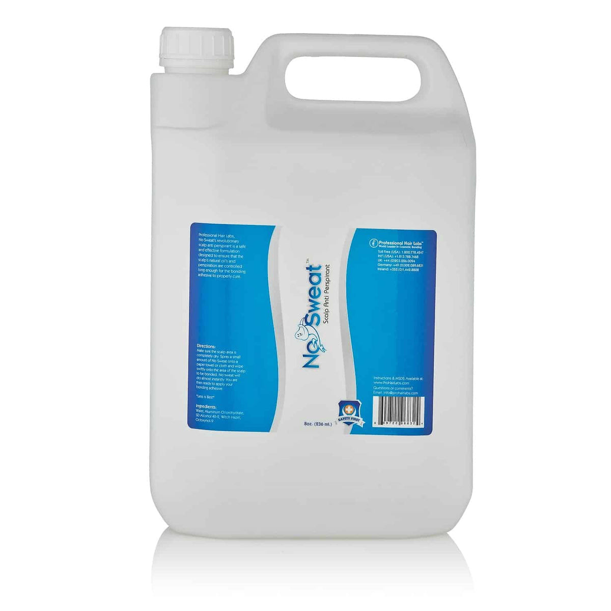 Large white container with a blue label on a white background