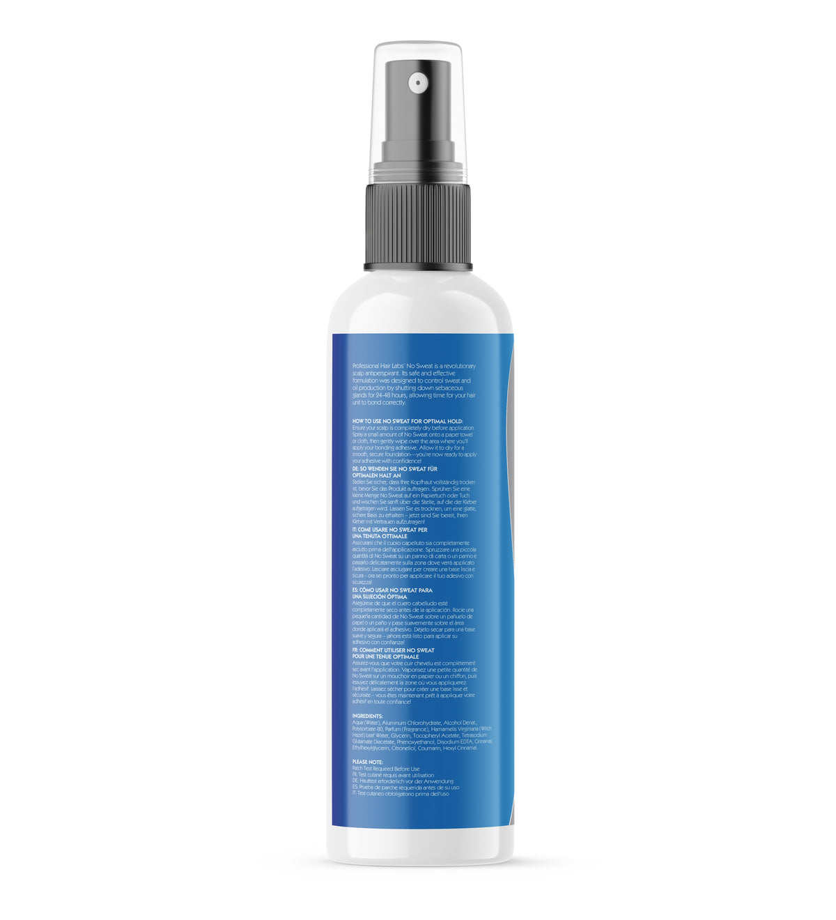 Spray bottle with blue label on a white background