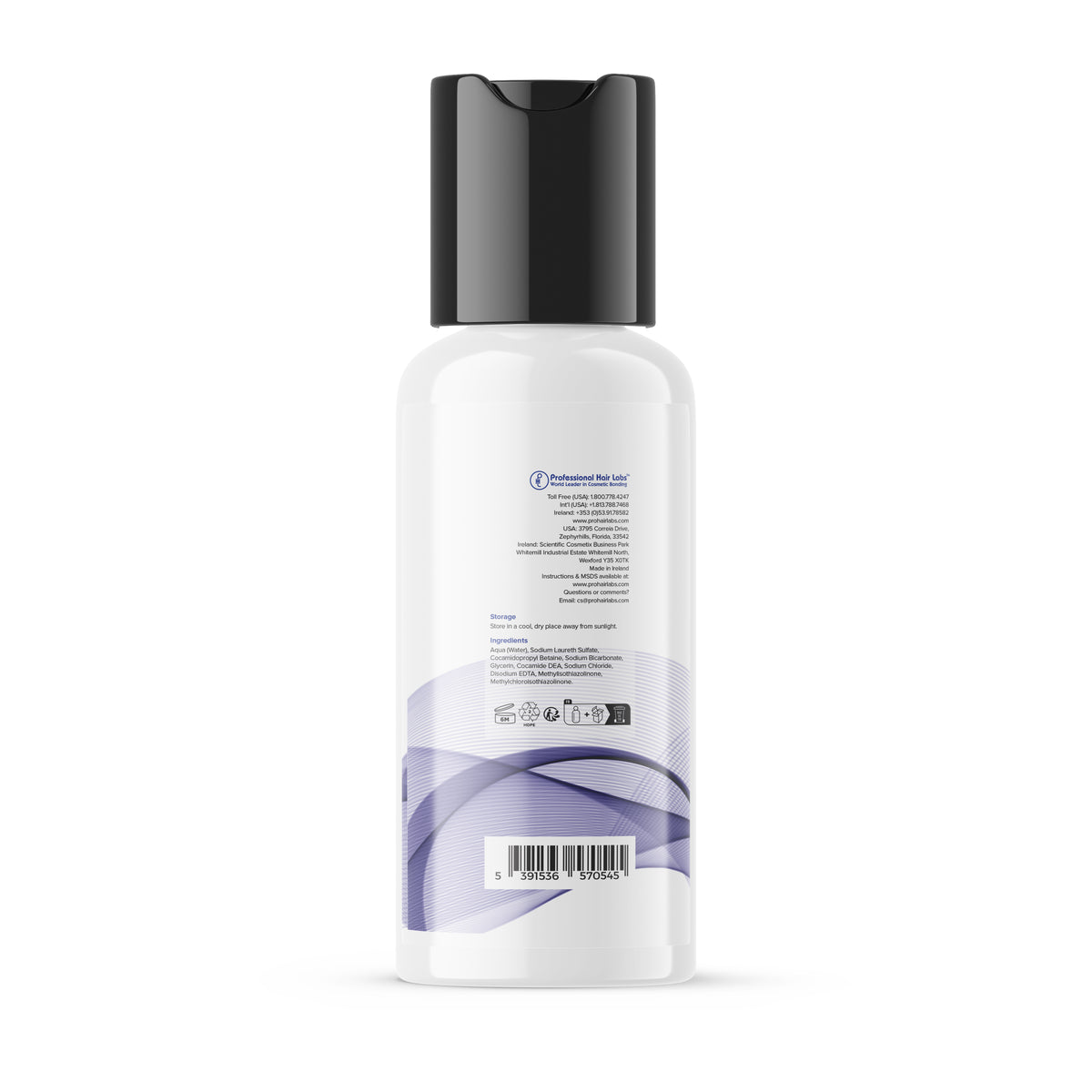 White bottle with black cap on a white background