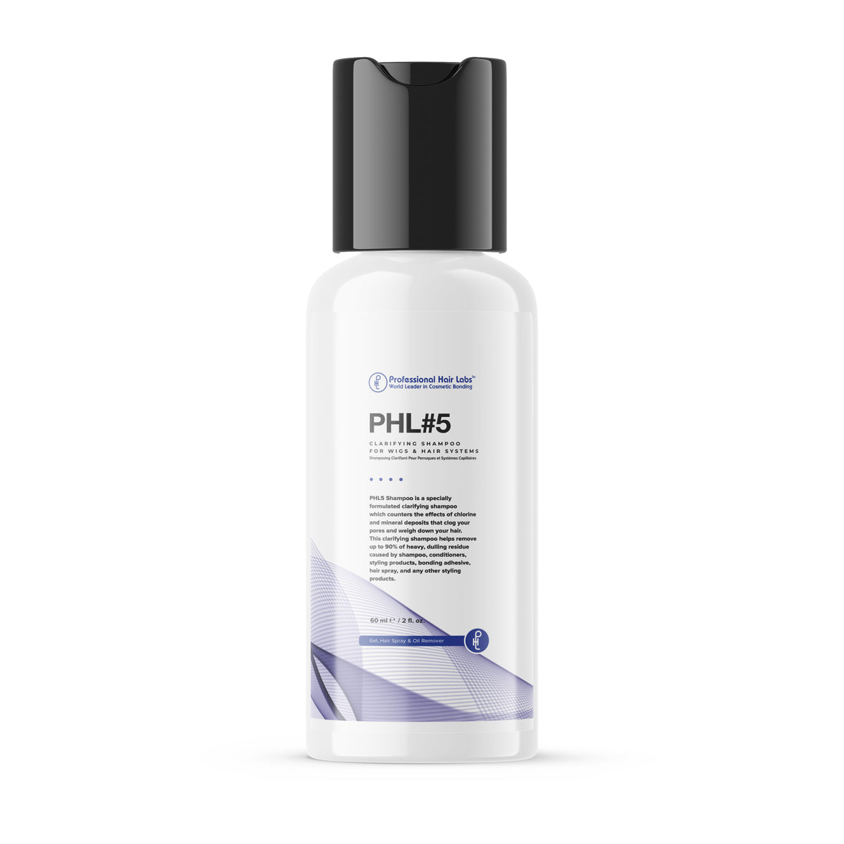 White bottle with black cap labeled 'PHL#5' on a white background