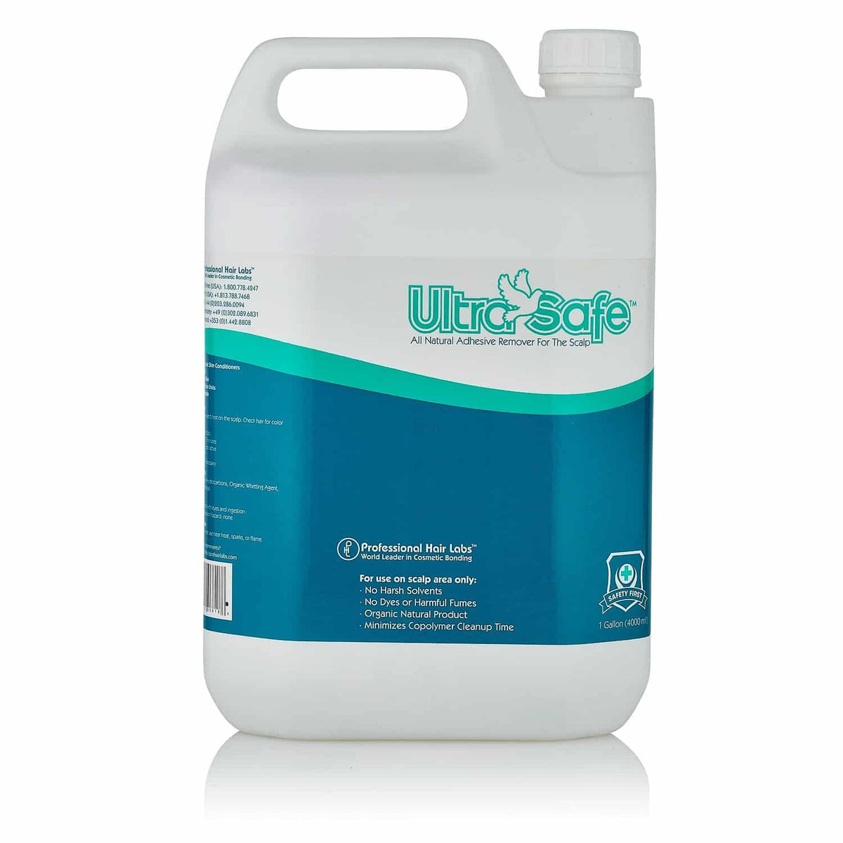 Large container of Ultra Safe adhesive remover on a white background