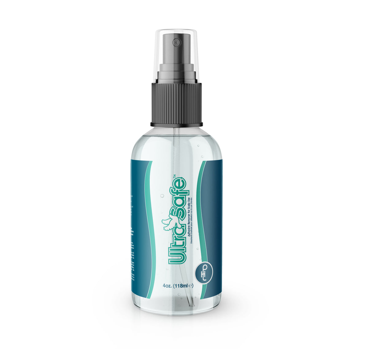 Clear spray bottle with a black nozzle on a white background