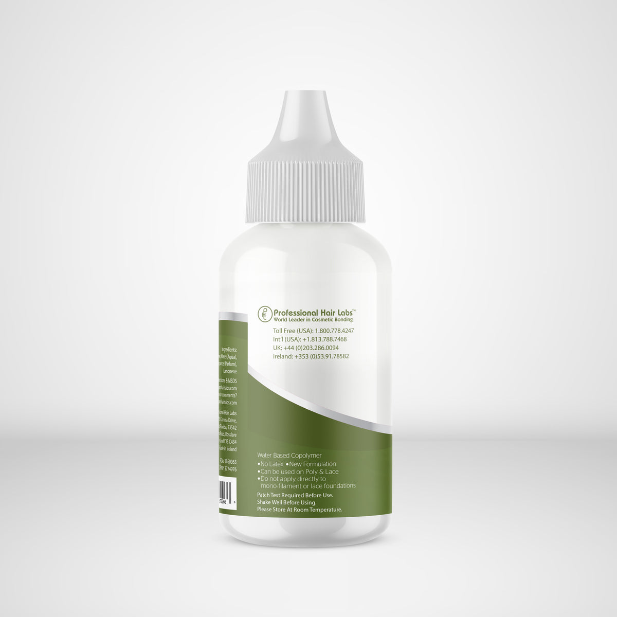 Bottle with a green label on a white background