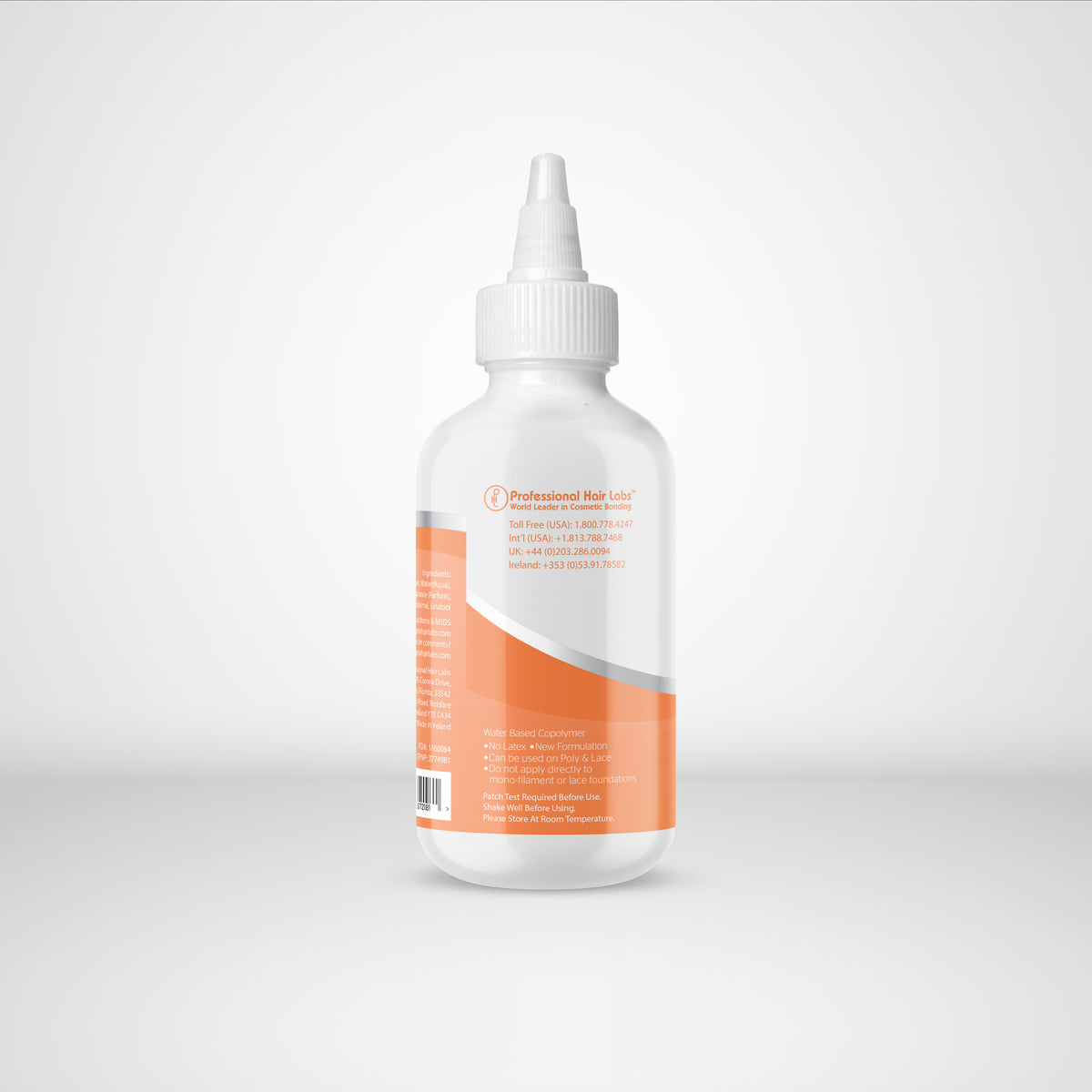 Bottle with an orange label on a white background