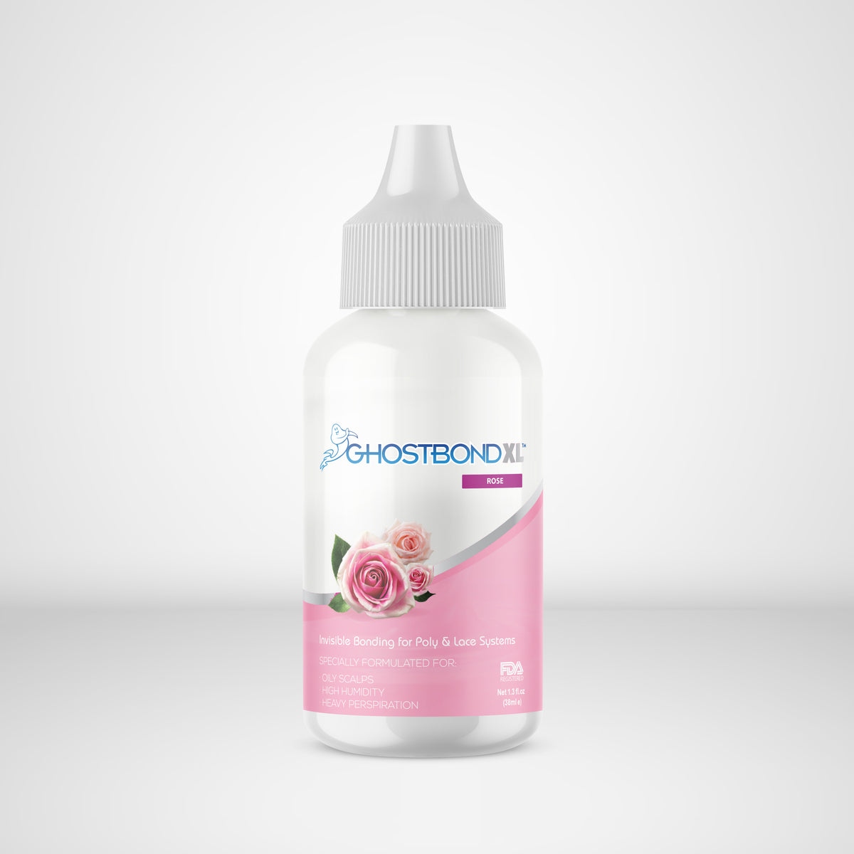 Bottle of Ghostbond XL with a pink label featuring roses on a white background