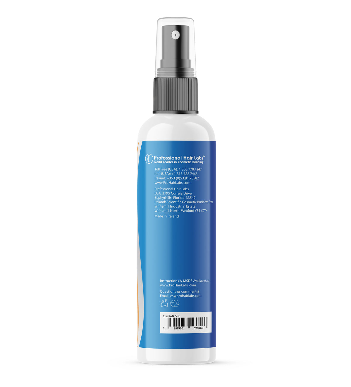 Spray bottle with blue label on a white background