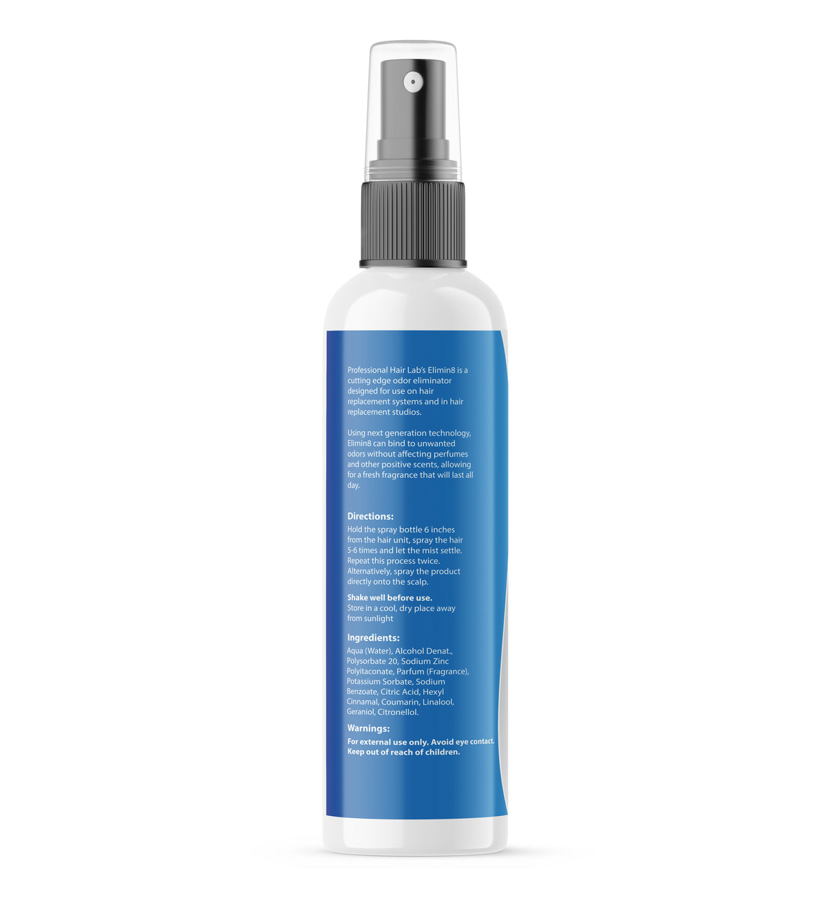 Spray bottle with blue label on a white background