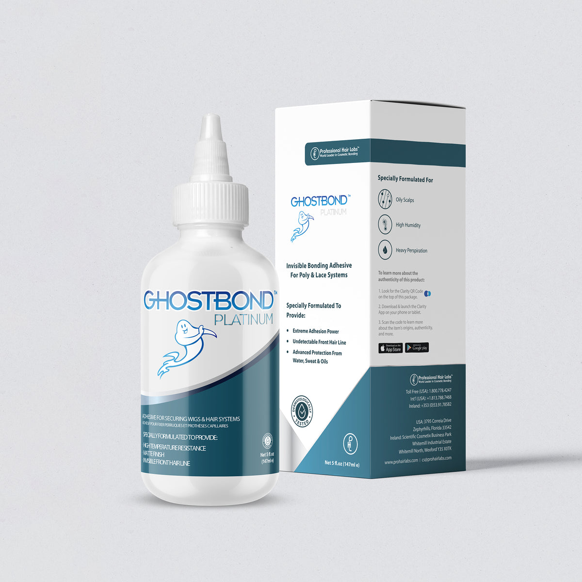 Ghostbond Platinum adhesive bottle and packaging on a light gray background