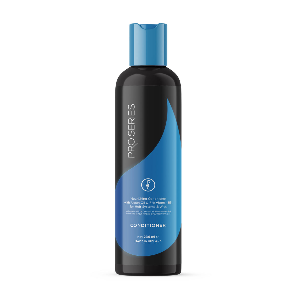 Black and blue conditioner bottle with 'ProSeries' branding on a white background