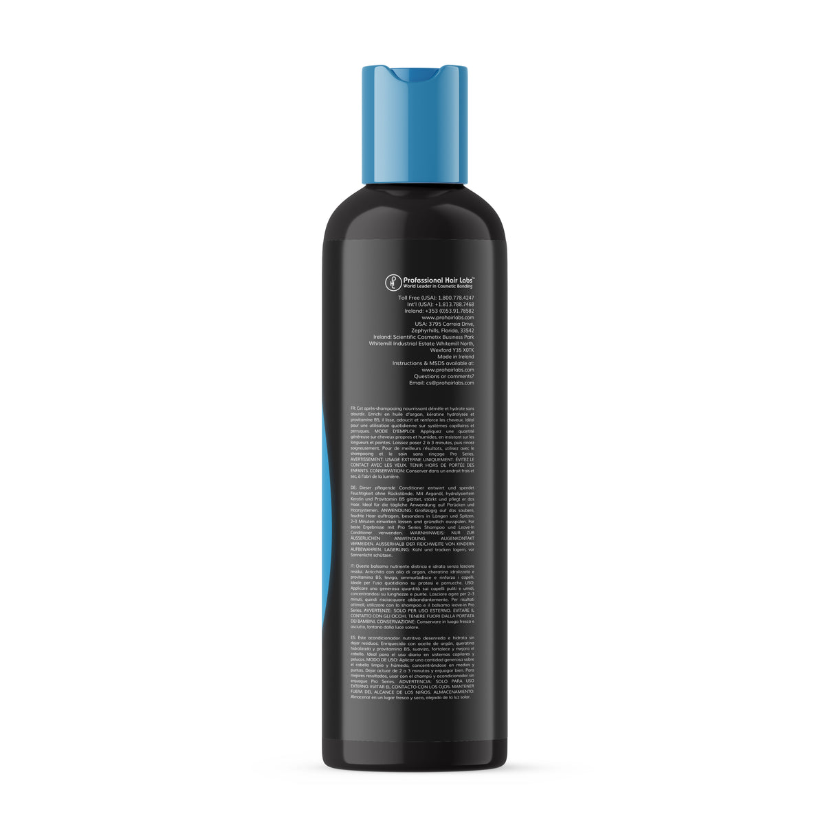 Black bottle with blue cap on a white background