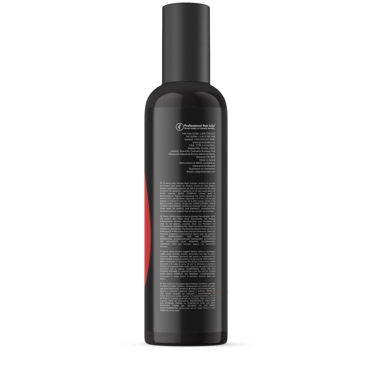 Black bottle with text on a white background
