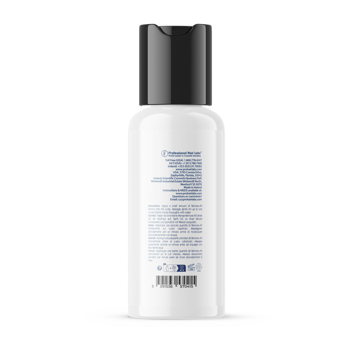White bottle with black cap on a white background