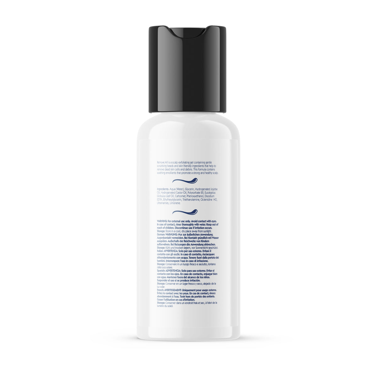 White bottle with black cap on a white background