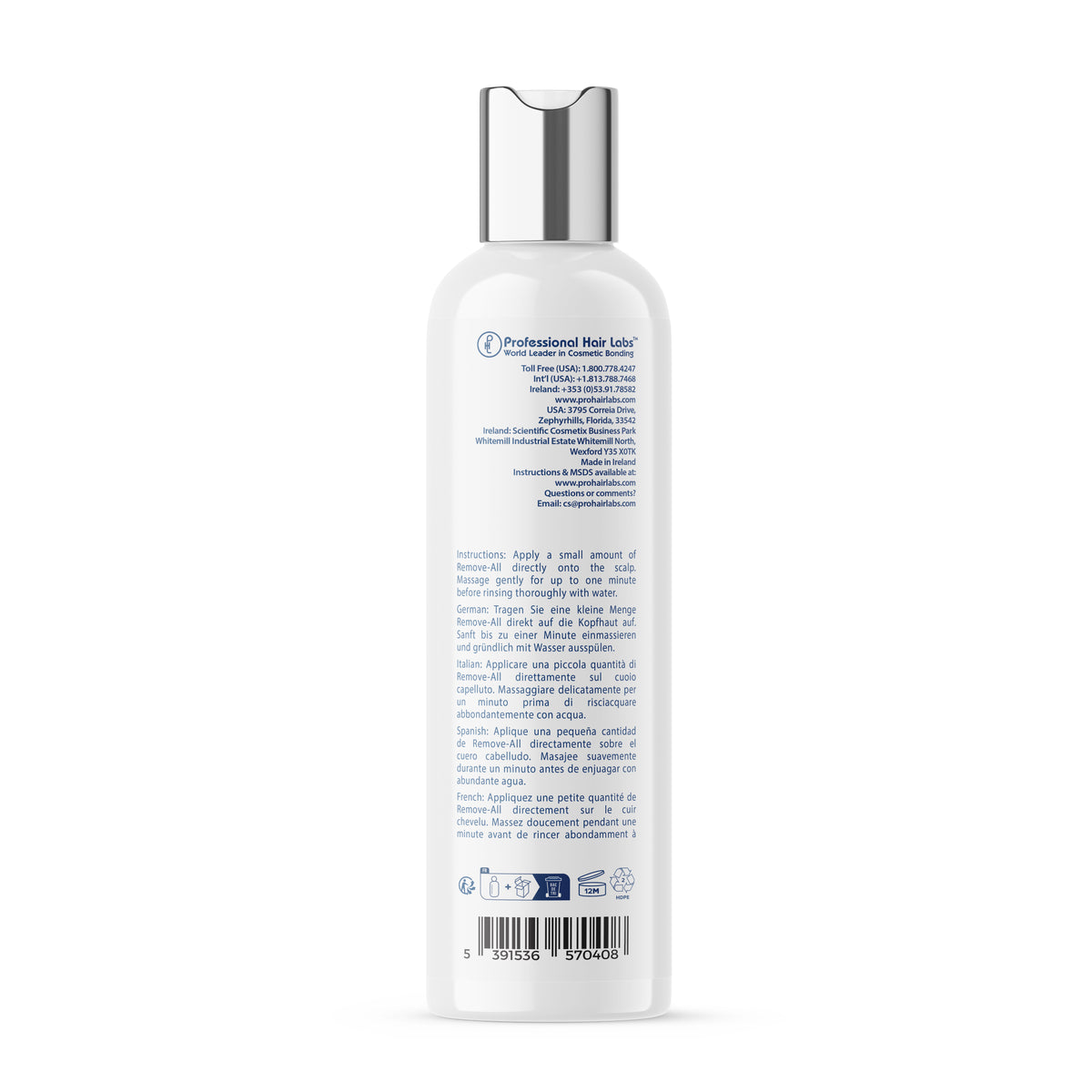 White bottle with a label on a white background