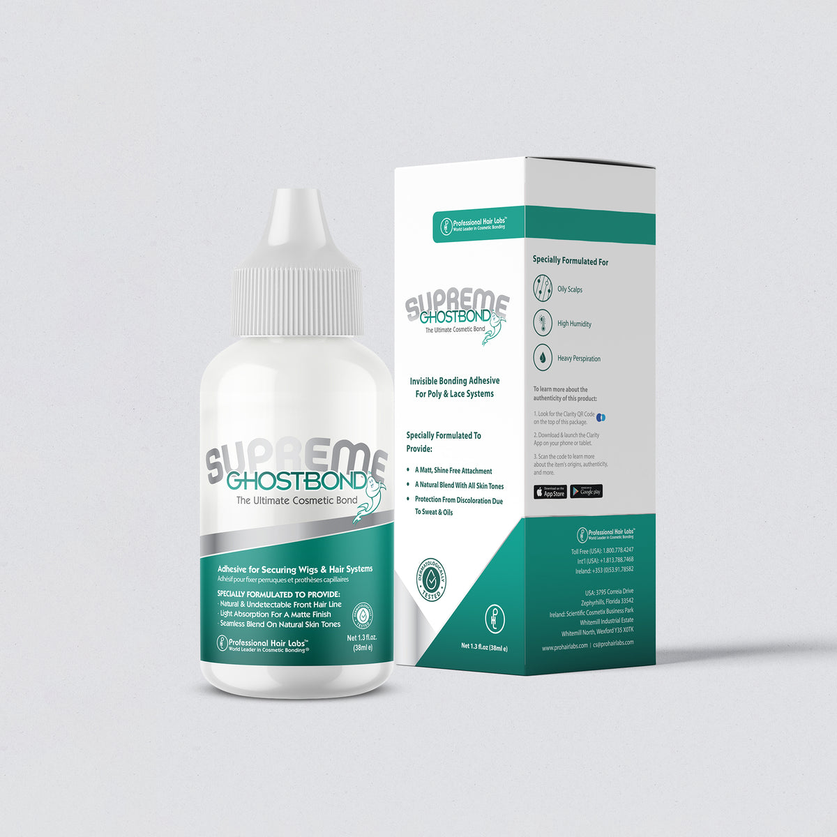 Ghostbond Supreme adhesive bottle and packaging on a light gray background