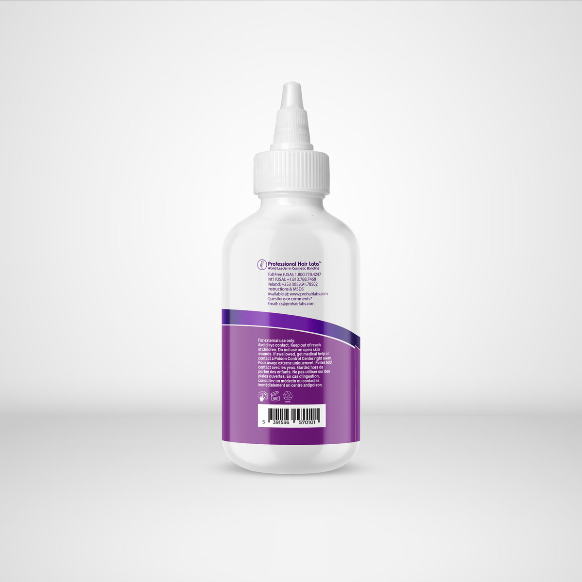 Bottle with a purple label on a white background