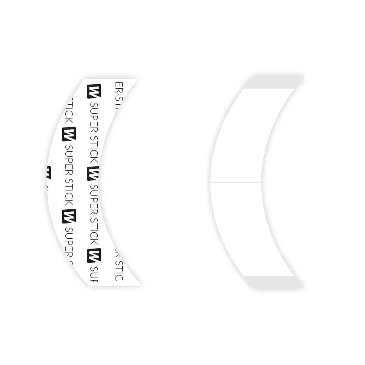 White tape strips with 'Super Stick' branding on a white background